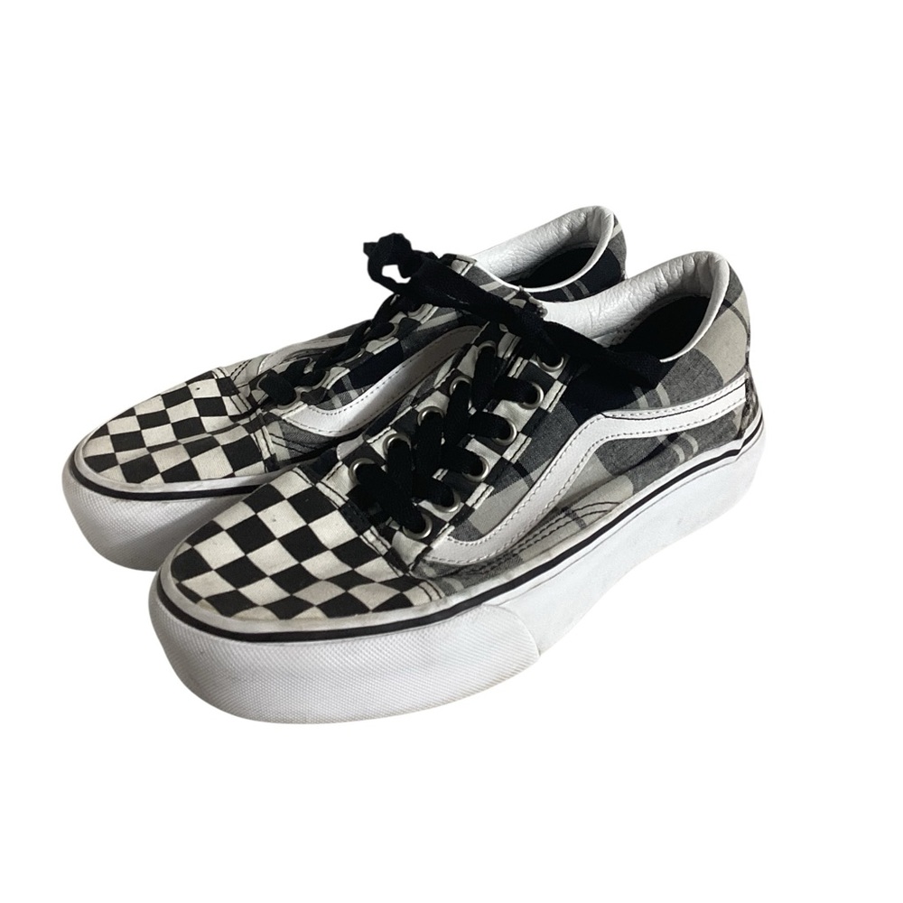 Black White Checkered Low Top Vans Size 5.5 Men’s Size 7 Women